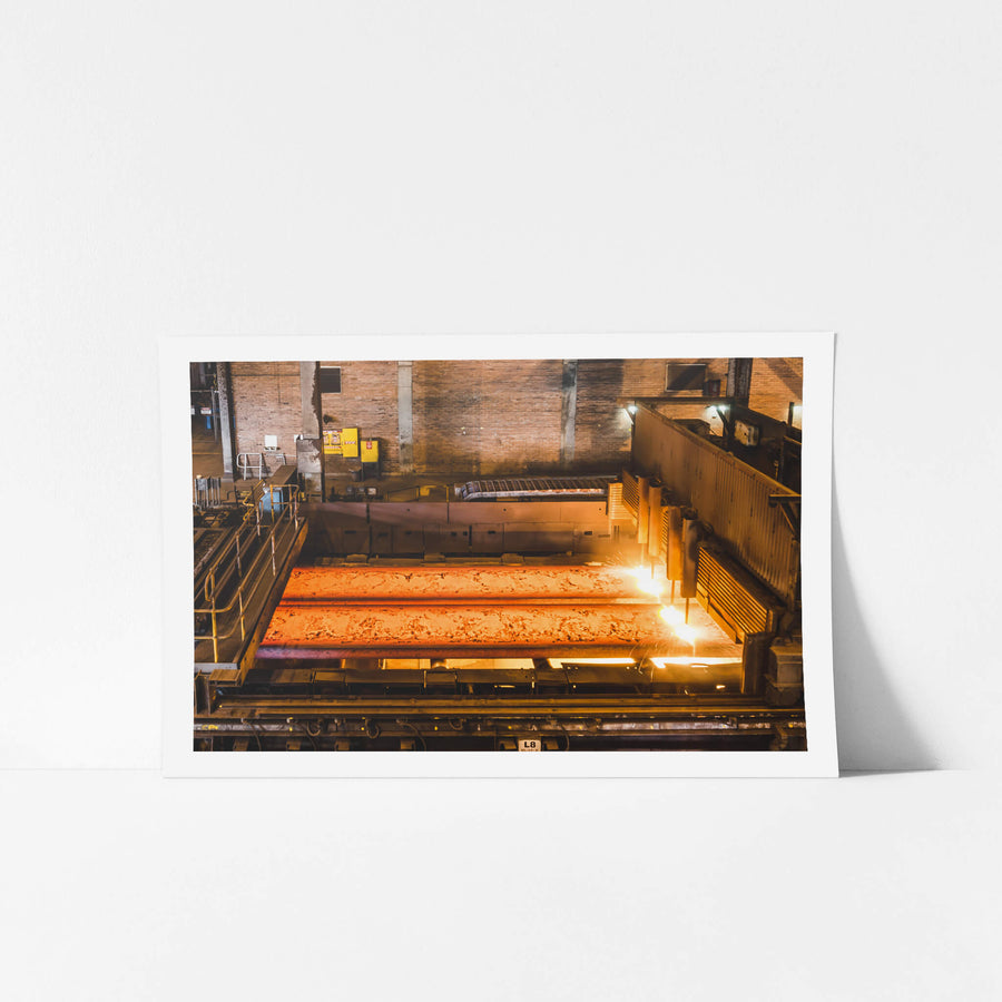 Slab Cutting at BlueScope Port Kembla, the cutting process of slab casting.