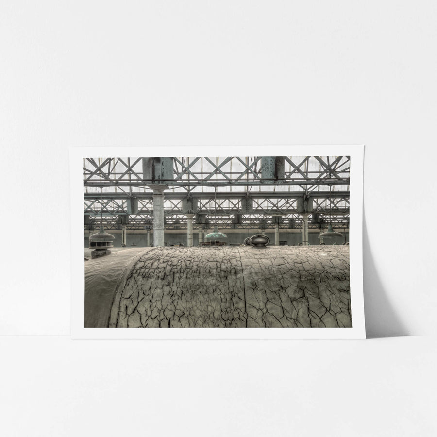 Roof Covering at Eveleigh Paint Shop, the cracked surface of a railway carriage roof fills the foreground.