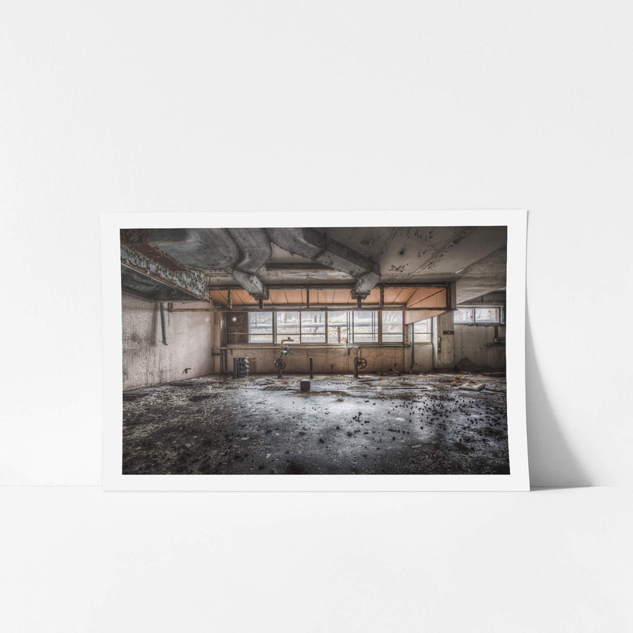 Kitchen at Family School Fureai, sunlight illuminates the kitchen of a Family School Fureai, photographed in 2016.