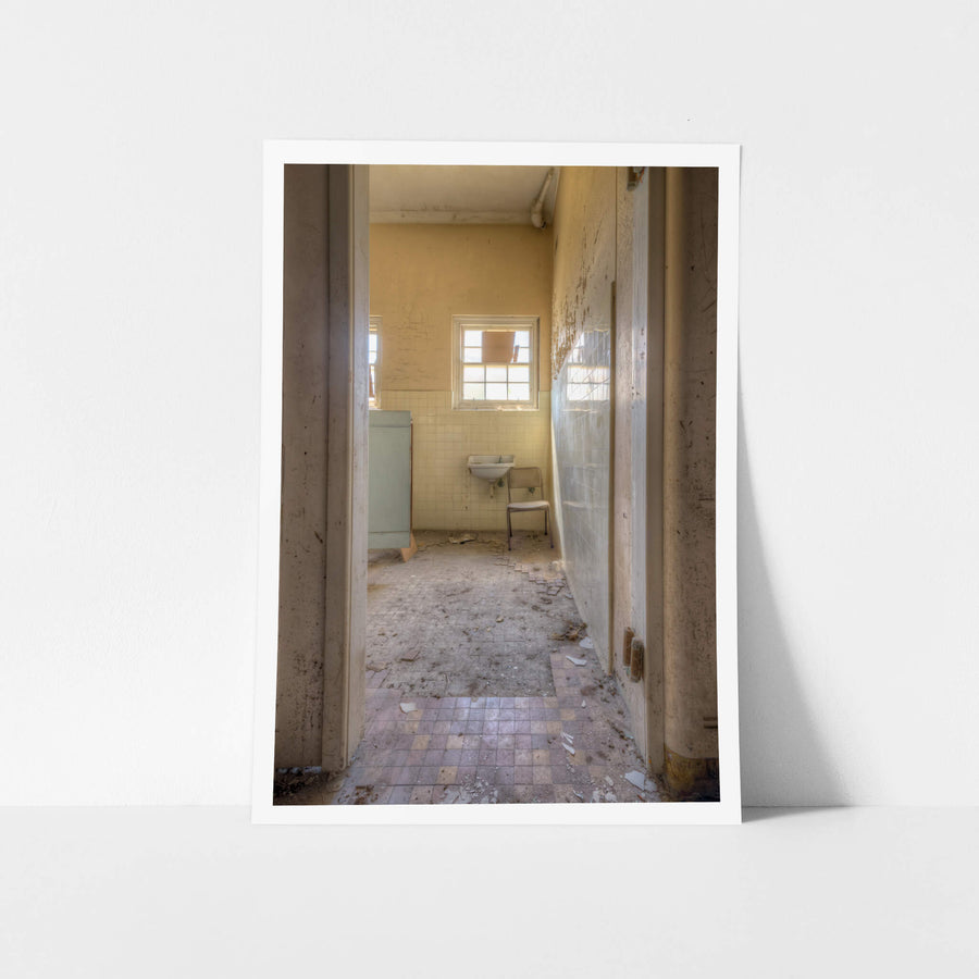 Basin at Female Ward 9 & 10, a doorway opens onto a small utility room.