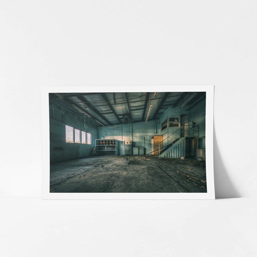 The Blue Room at Halvorsens Boat Yard, blue-green paint covers every wall and surface.