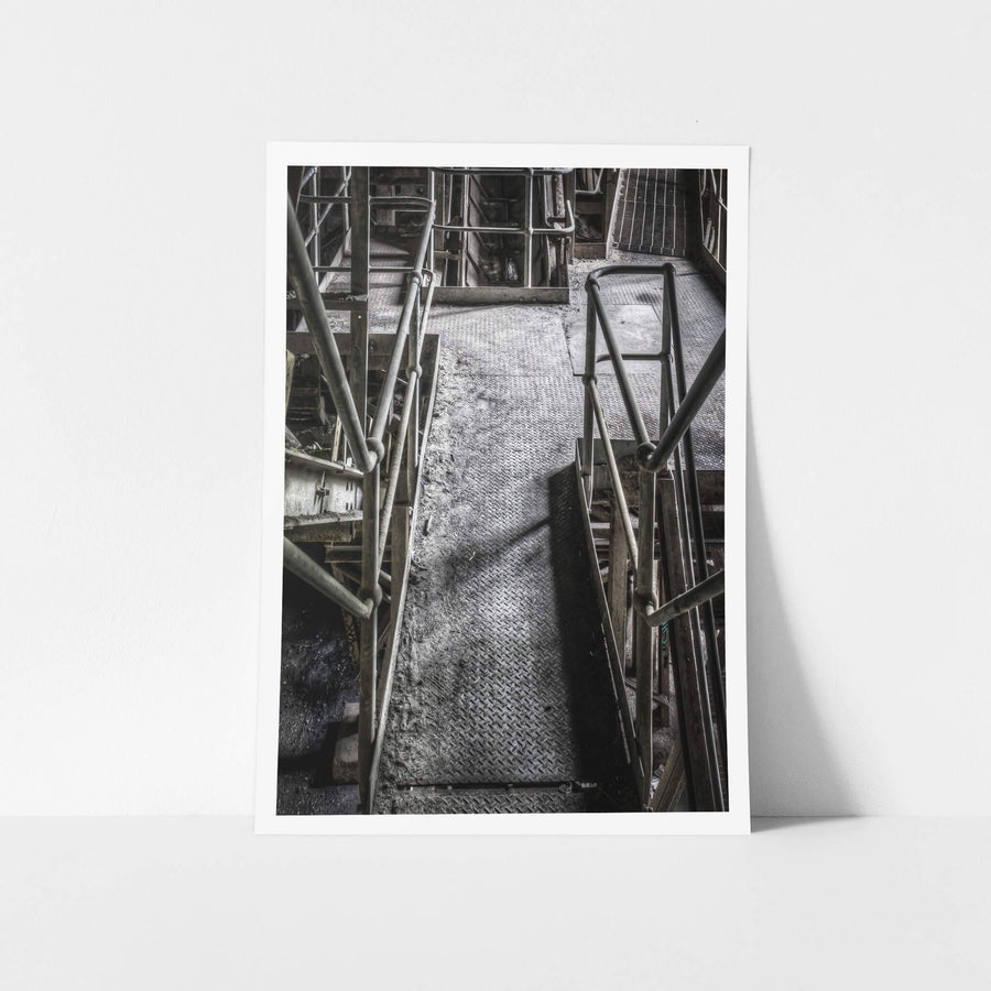 Stairs Down at Hornsby Quarry, stairs going down one of the levels of the plant.