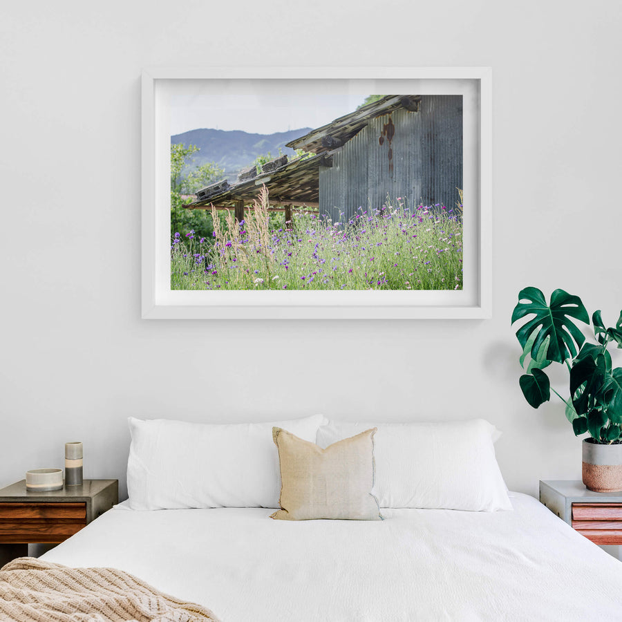 Annaka Farm Shed at Landscapes, flowers and long grass on a Japanese farm.
