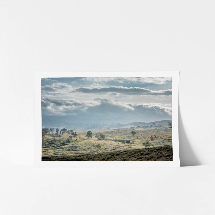 Blue Afternoon at Landscapes, looking over a farm on a cloudy afternoon in the Sapphire Coast hinterland.