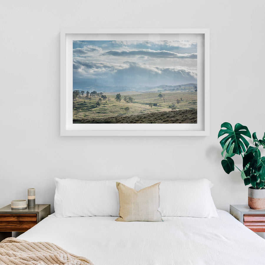 Blue Afternoon at Landscapes, looking over a farm on a cloudy afternoon in the Sapphire Coast hinterland.