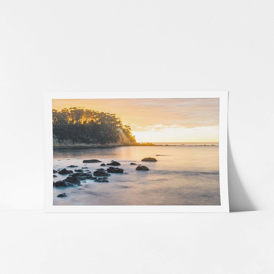 Murrumbulga Point at Landscapes, looking across Quarantine Bay with the sun rising over Oman Point.