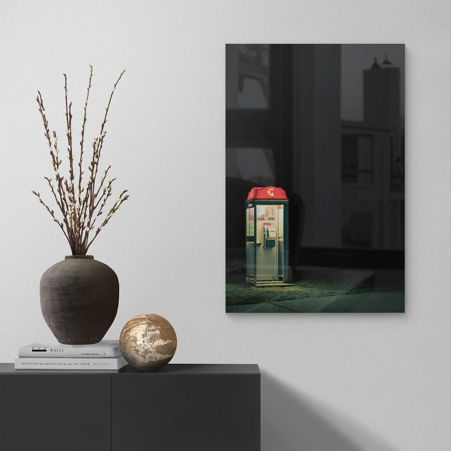Night Call at Landscapes, a Telstra payphone stands alone at the edge of a roadside verge.