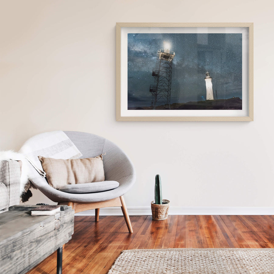 New vs Old at Landscapes, the new steel-framed light station of Green Cape with the old, decommissioned lighthouse.