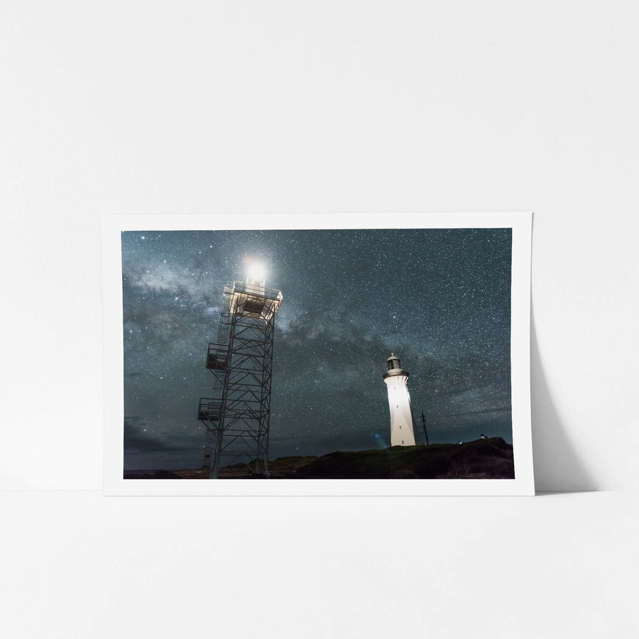 New vs Old at Landscapes, the new steel-framed light station of Green Cape with the old, decommissioned lighthouse.