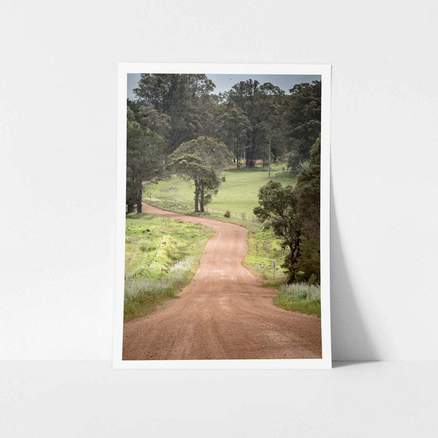 Red Road at Landscapes, a gravel road through a rural landscape near Margaret River.