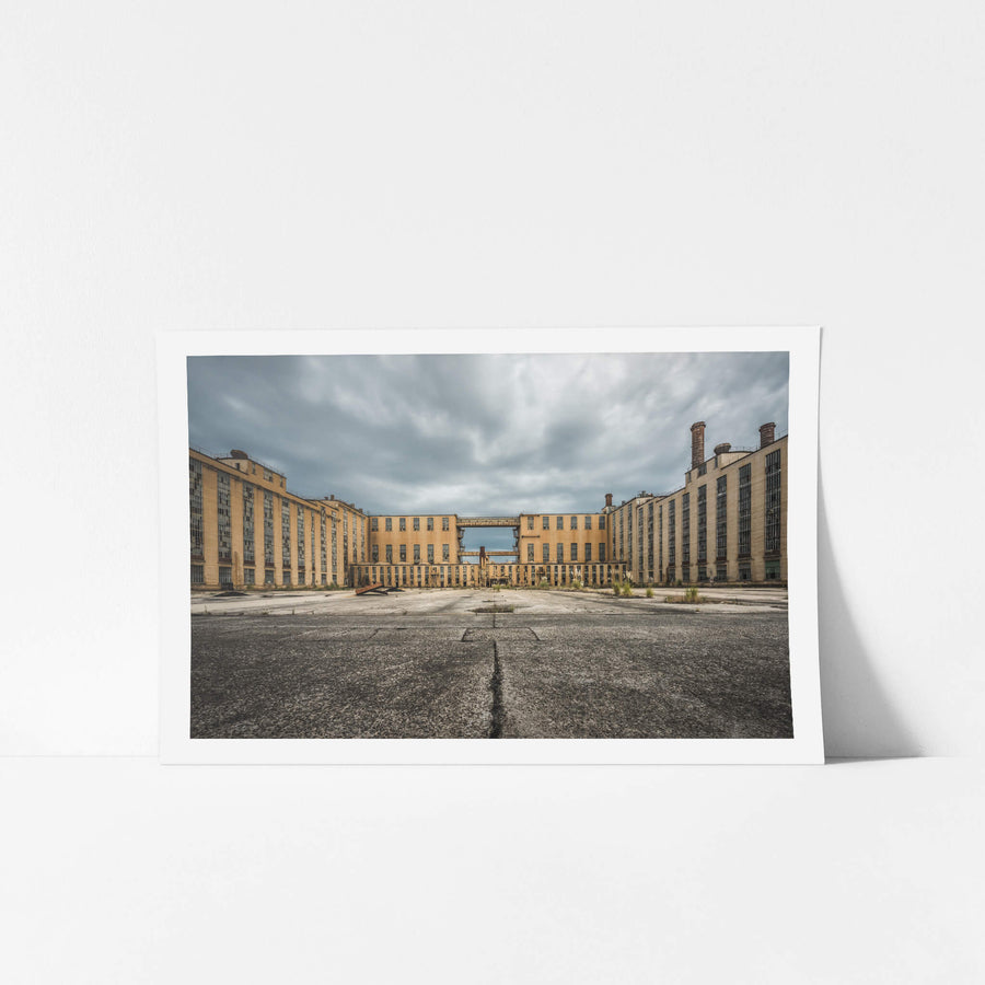 C and D Factory at Morwell Power Station, two symmetrical wings of buff-coloured brick rise four storeys high, flanking.