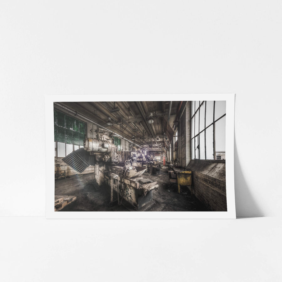 Grinding Shop at Morwell Power Station, heavy milling machines line the workshop floor, their cast-iron beds thick.