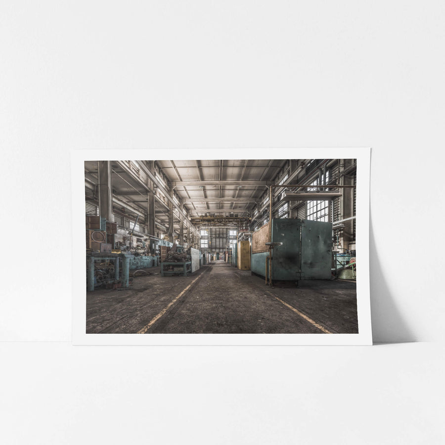 Mechanical Workshop at Morwell Power Station, the machine tools are still here, green paint mostly intact.