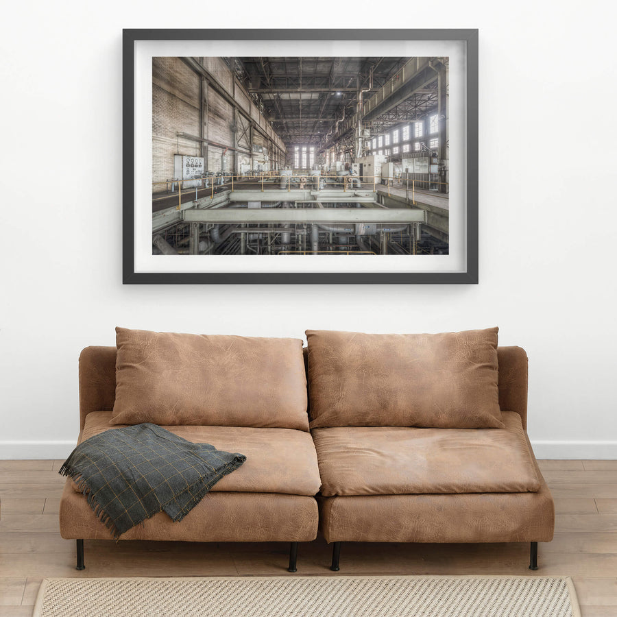 Turbine Floor 2 at Morwell Power Station, the turbine hall stretches deep into the building.
