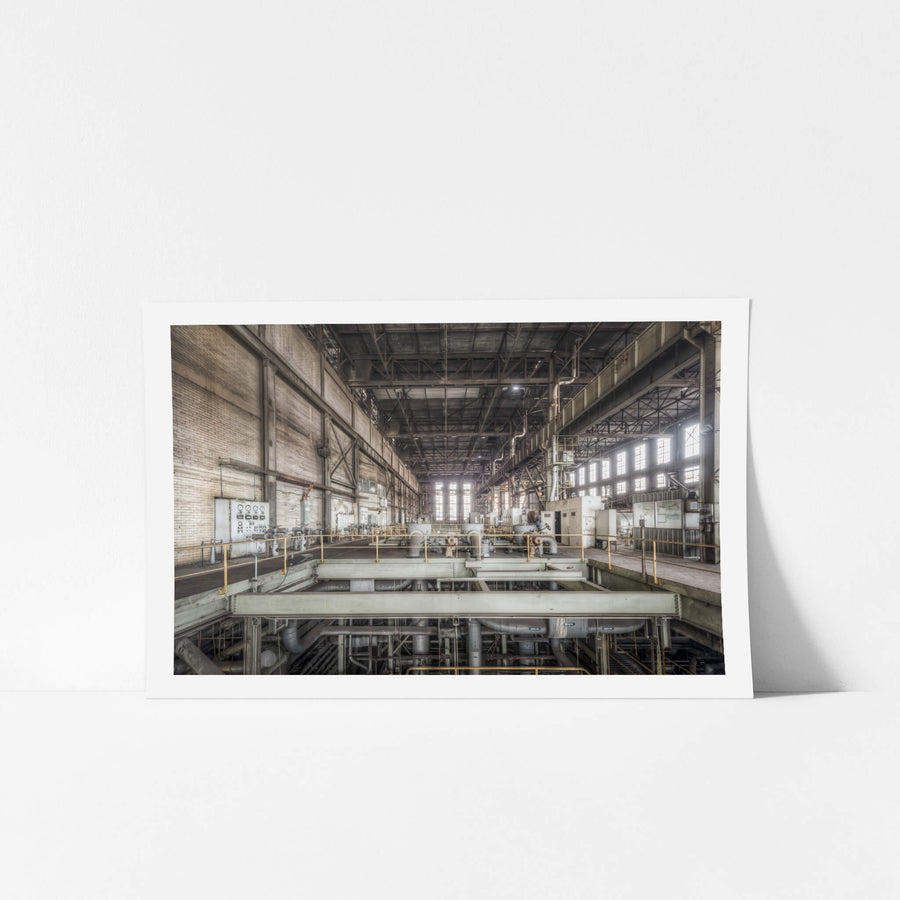Turbine Floor 2 at Morwell Power Station, the turbine hall stretches deep into the building.