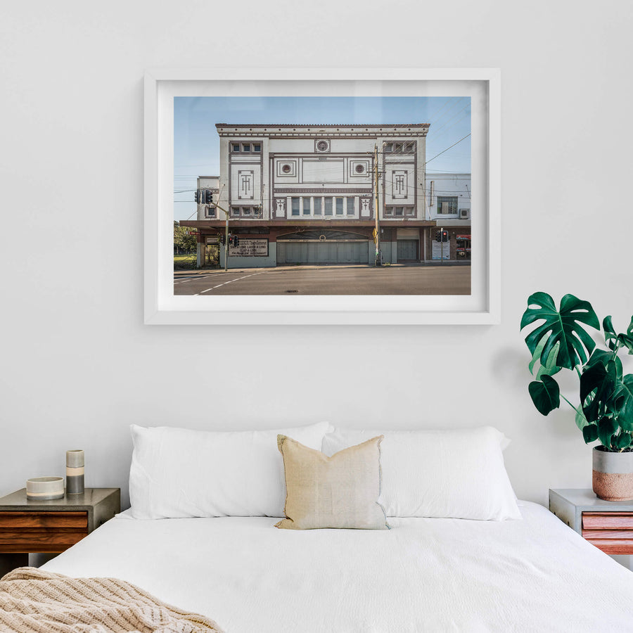 Midnight Star at Parramatta Road, a two-storey Art Deco facade rises above a deep awning, its rendered panels framed.
