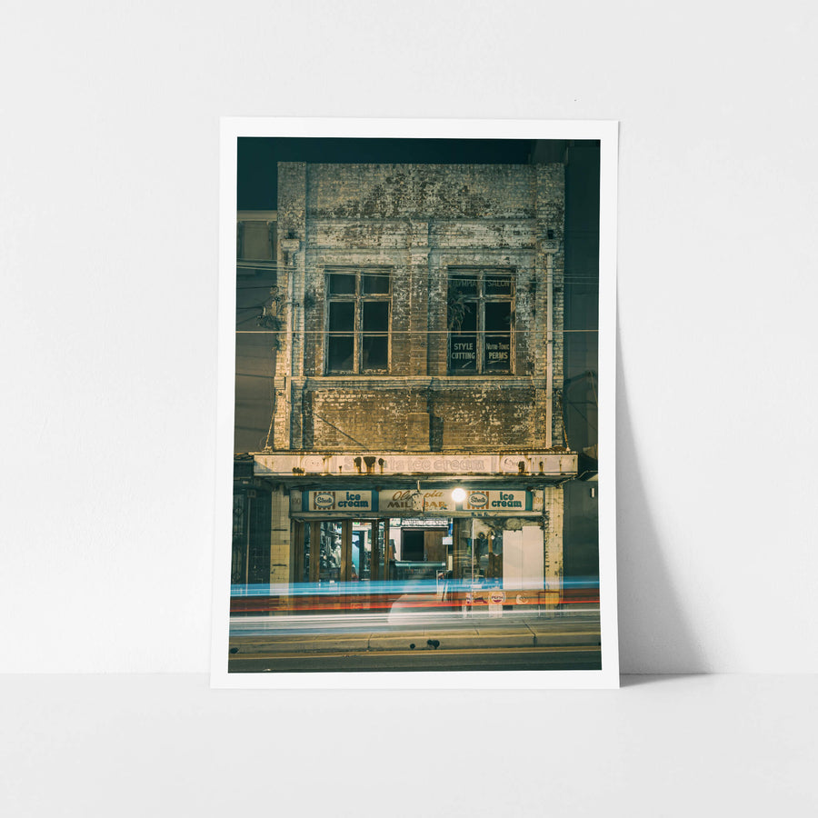 Olympia Milk Bar at Parramatta Road, a two-storey brick facade at 190 Parramatta Road, stripped back to raw brickwork.