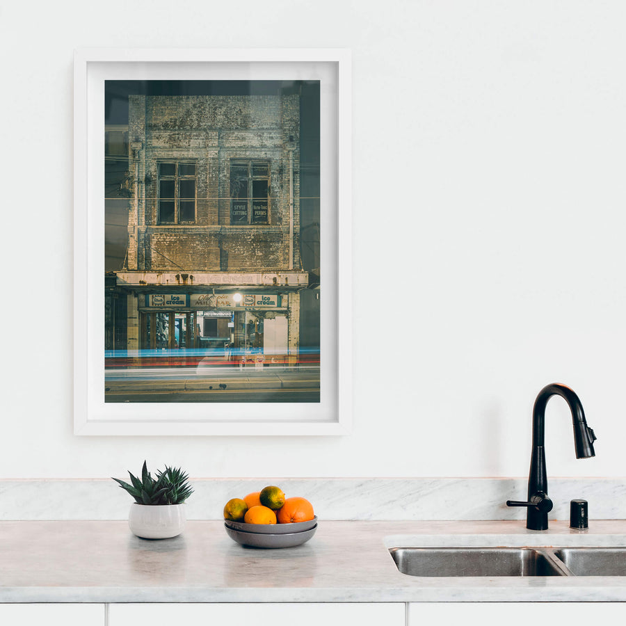Olympia Milk Bar at Parramatta Road, a two-storey brick facade at 190 Parramatta Road, stripped back to raw brickwork.