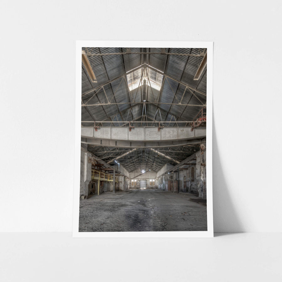 Power House Crane at Portland Cement Works, a massive industrial hall stretches deep into the frame.