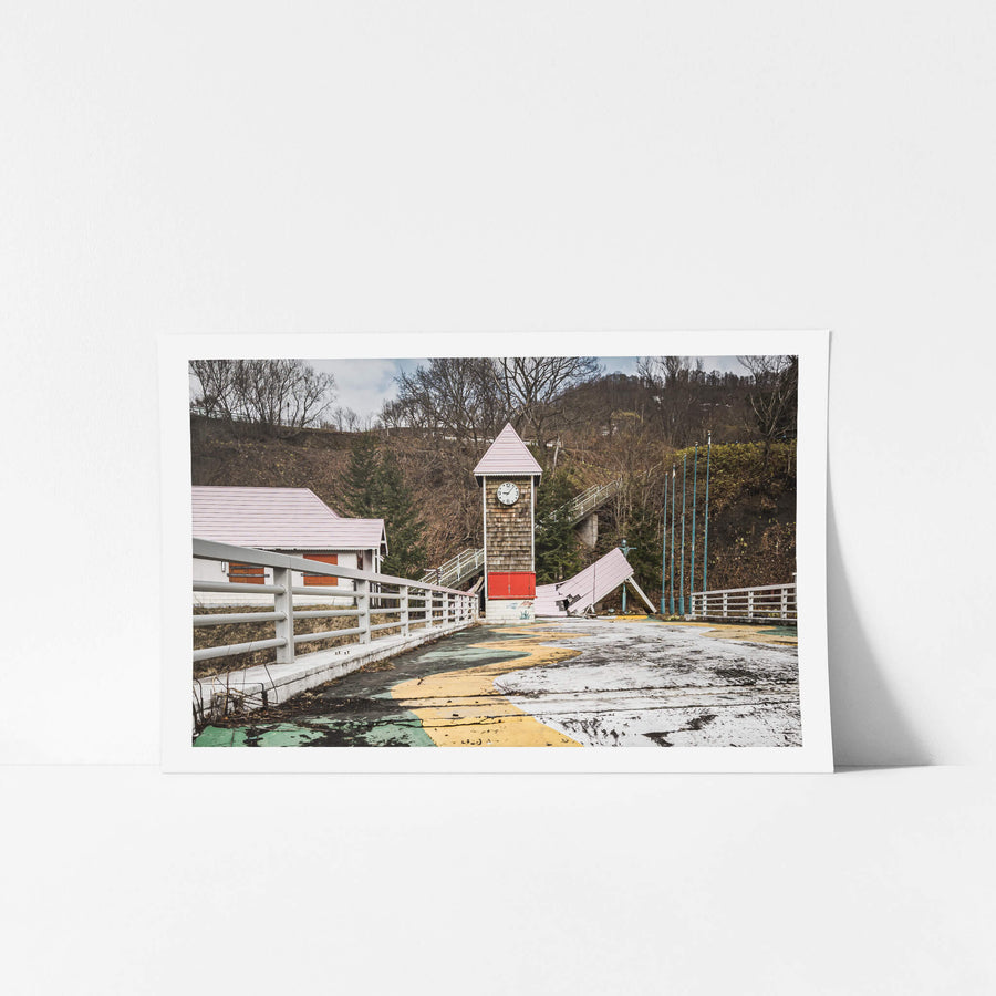 Clock Tower at Streetscapes of Yubari, cedar shingles clad its body.