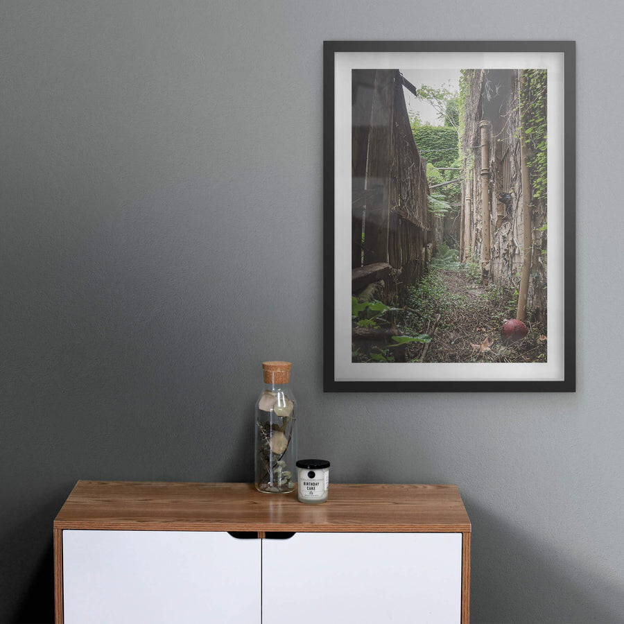 Side Access at Terminus Hotel, a narrow passage runs between a timber fence and the rendered side wall of the Terminus Hotel.
