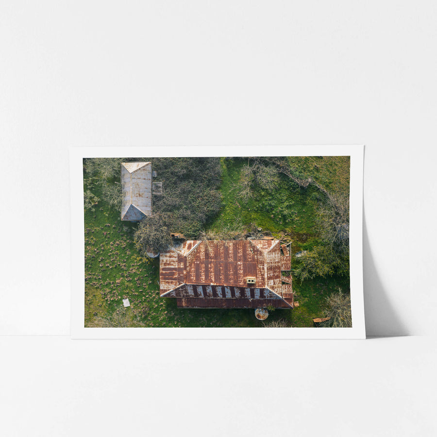 Topdown at The Post Office, from directly above, the corrugated iron roof of the main building stretches wide.