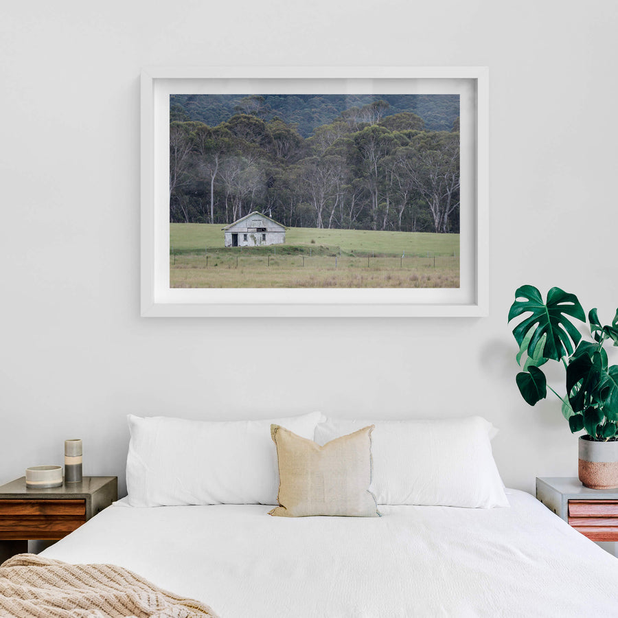 Nimmitabel Shed at The Woolshed, a single weatherboard shed sits on a low rise in the middle of open grazing country near.