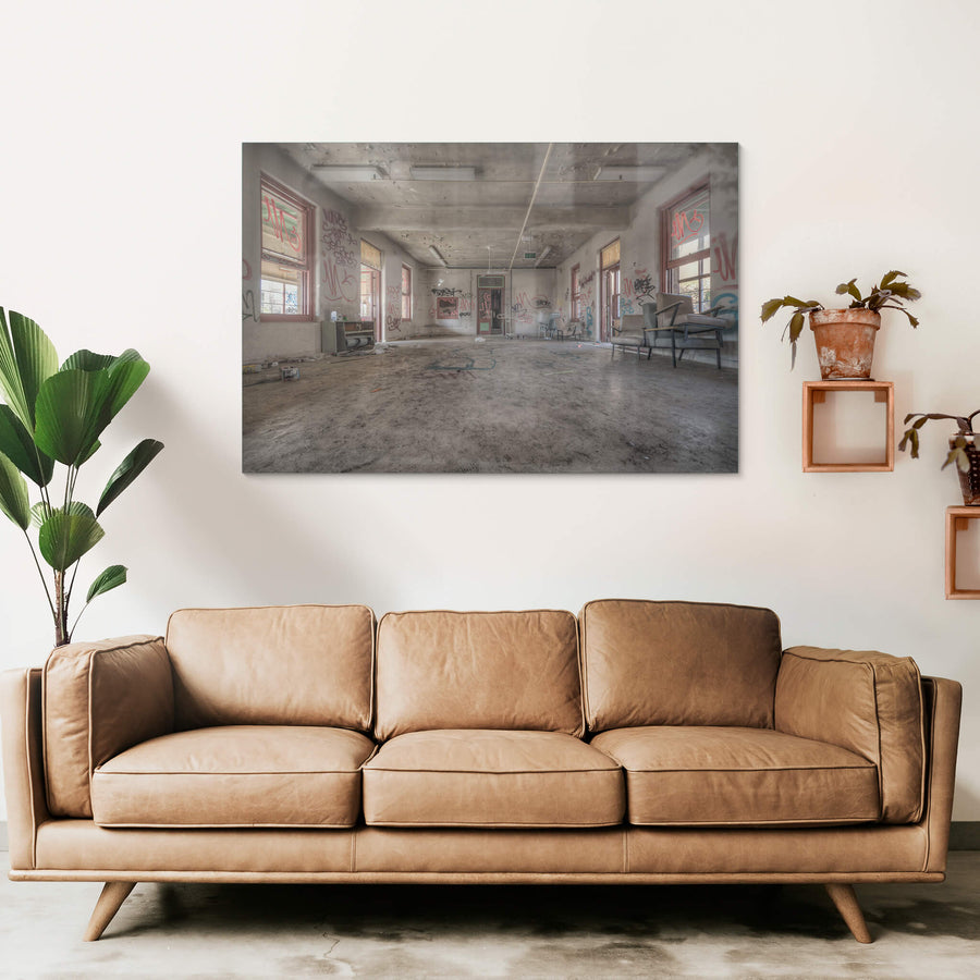 Communal Room at Waterfall Sanatorium, a wide communal room stripped bare.