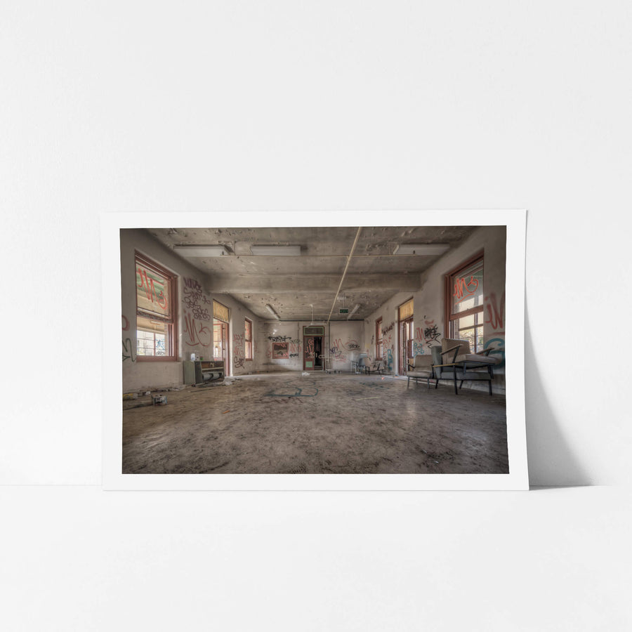 Communal Room at Waterfall Sanatorium, a wide communal room stripped bare.