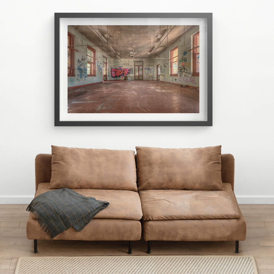 Empty Ward at Waterfall Sanatorium, a large rectangular ward stripped bare.