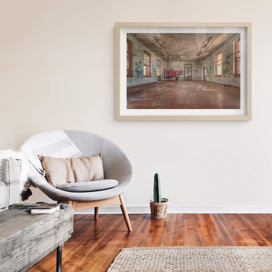 Empty Ward at Waterfall Sanatorium, a large rectangular ward stripped bare.