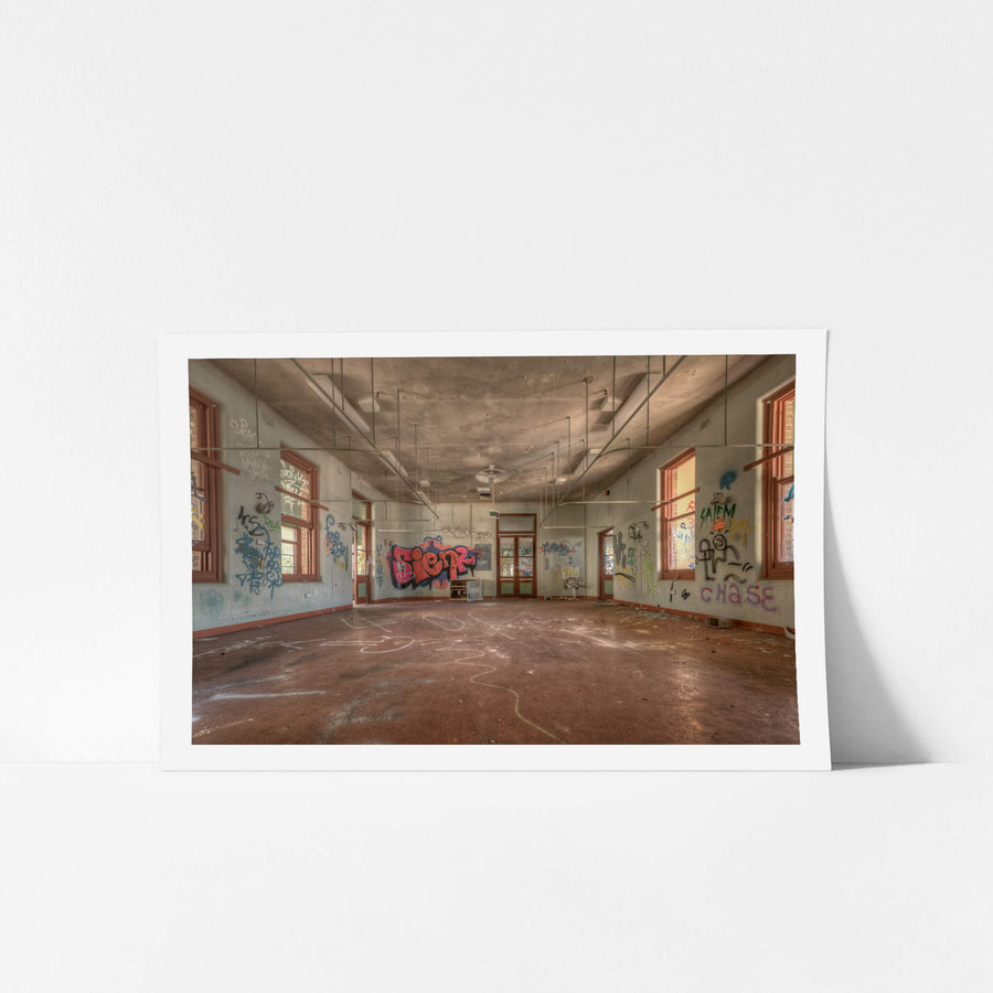 Empty Ward at Waterfall Sanatorium, a large rectangular ward stripped bare.