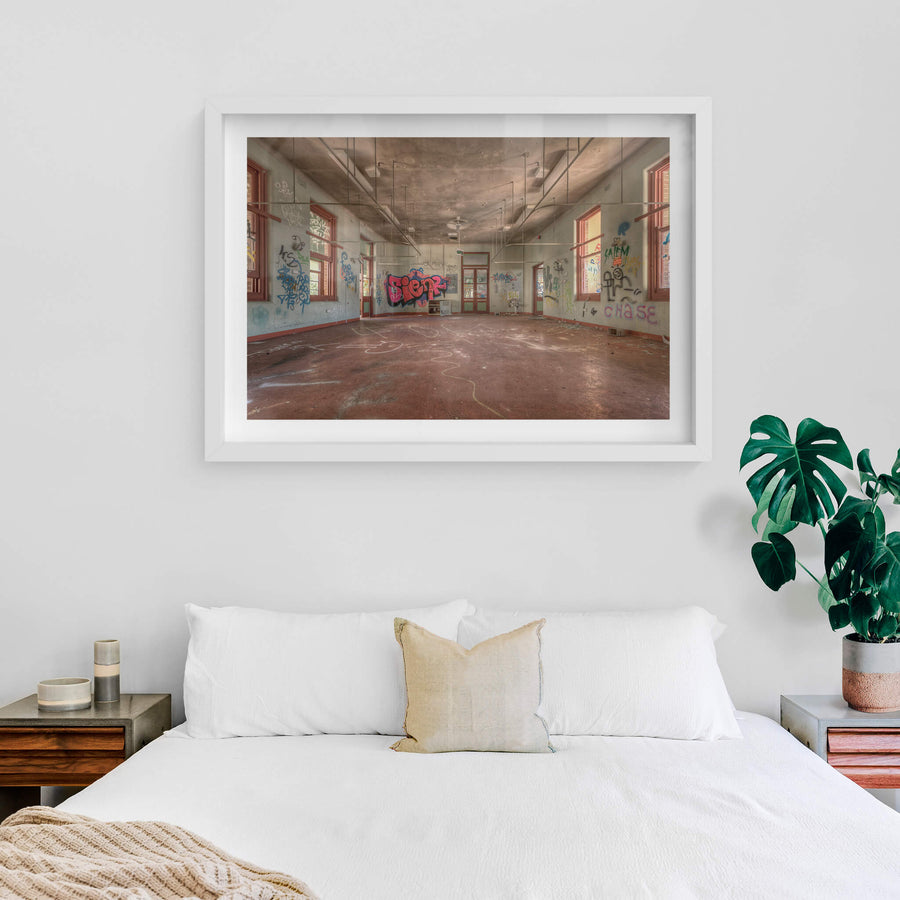 Empty Ward at Waterfall Sanatorium, a large rectangular ward stripped bare.