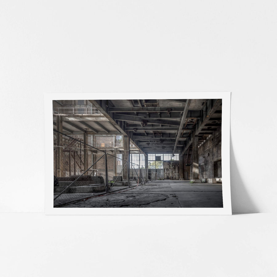 Beneath Boiler House Operator Level at White Bay Power Station, beneath the towering boilers, the skeletal remains.