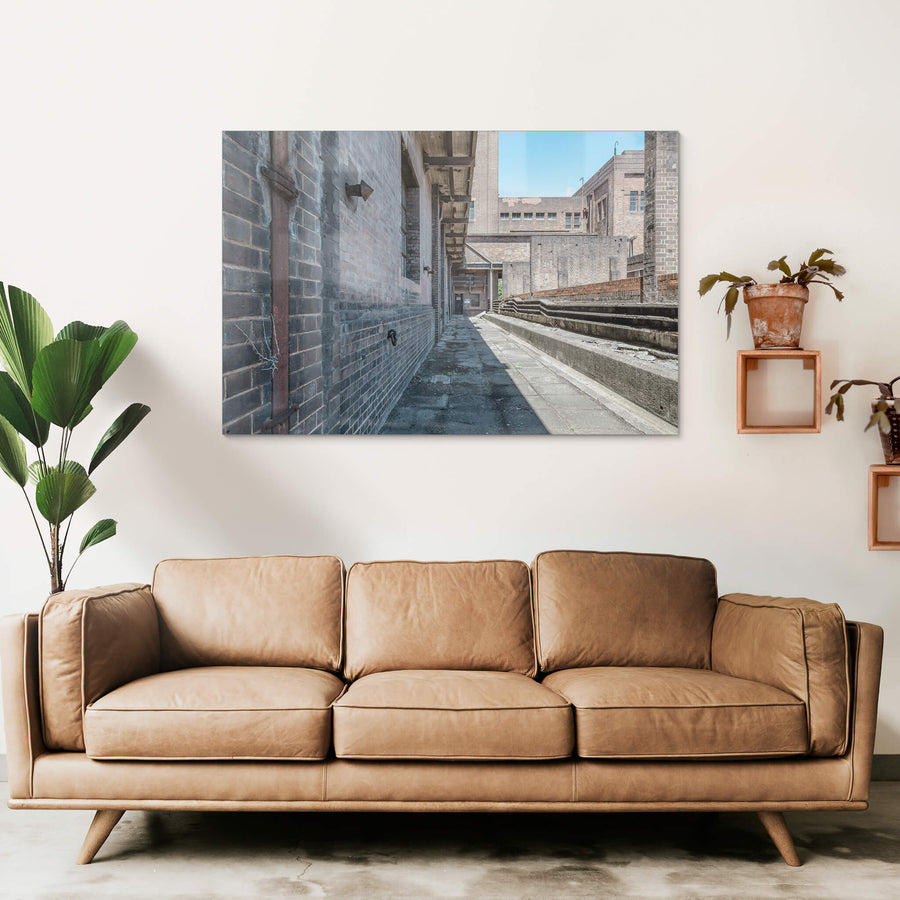 Switch House Wall at White Bay Power Station, a narrow walkway runs alongside the White Bay Power Station Switch House.